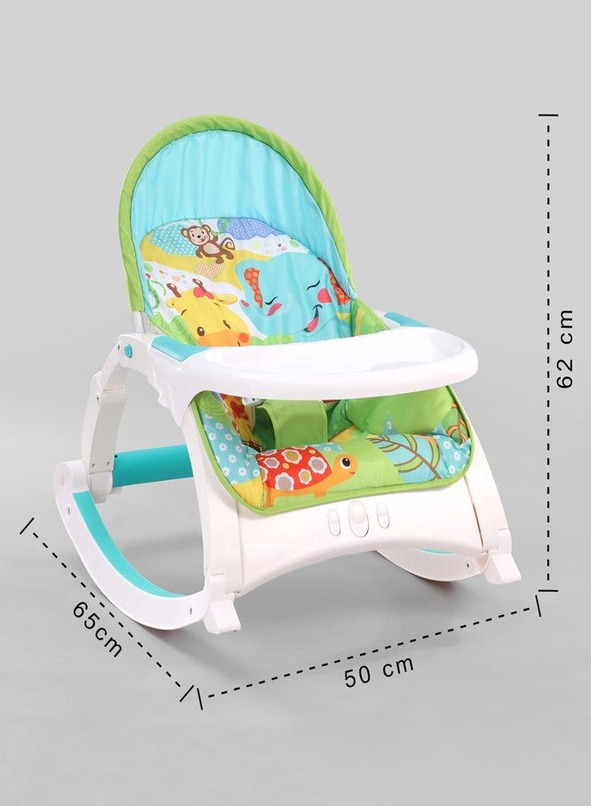MVM Enterprise Premium Newborn to Toddler 2 in 1 Portable Baby Rocker with Food Tray Music Vibration & Toys BIS Certified Multi-Functional Adjustable backrest Recliner Feeding Chair (Giraffe Green) (1 pcs) - Image 3